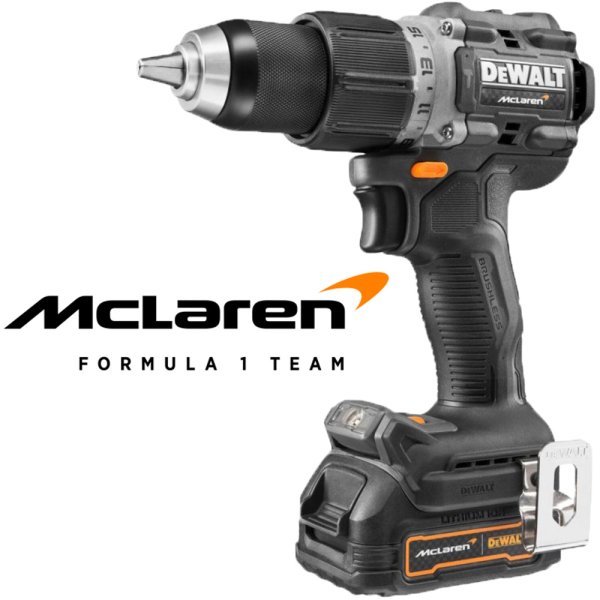 DeWALT DCD85ME2GT aku příklepová vrtačka 18V limitovaná edice McLaren F1 Team Obrázek