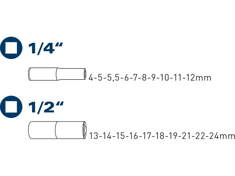 FORTUM 4700012 sada prodloužených nástrčných hlavic 1/4", 1/2" 20ks Obrázek