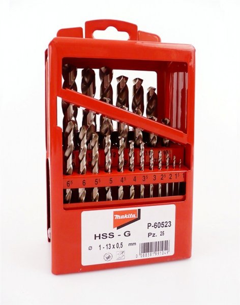 MAKITA P-60523 sada vrtáků do kovu HSS-G 1-13mm (po 0,5mm), 25ks