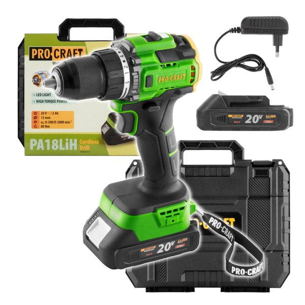 PROCRAFT PA18Pro aku vrtačka bezuhlíková 20V 1x 1,5Ah LiIon PA18Pro-1B-C Obrázek