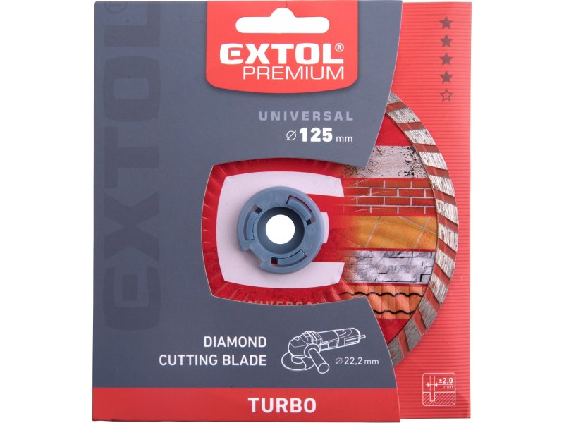 EXTOL PREMIUM 108752 kotouč diamantový řezný TURBO 125x22,2mm na suché i mokré řezání
