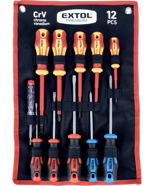 EXTOL PREMIUM 53088 kombinovaná sada šroubováků, 1000V, zkoušečka 12ks CrV