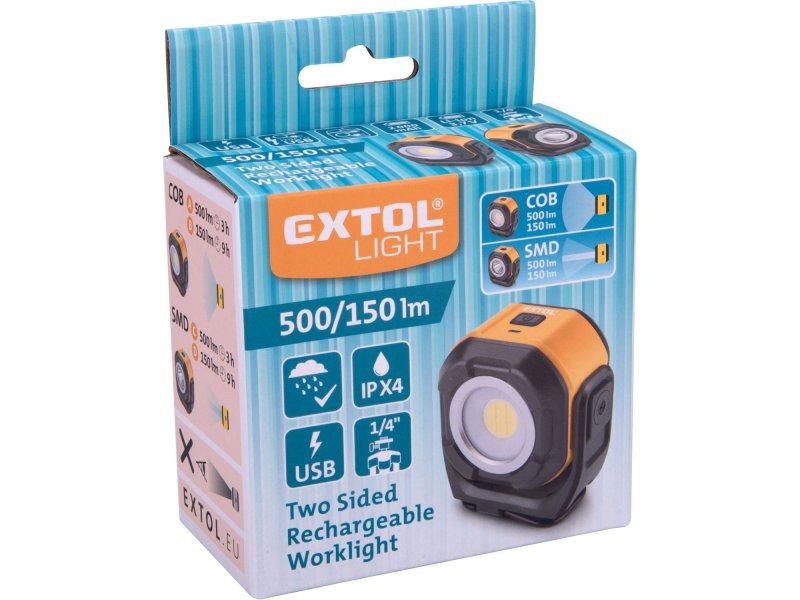 EXTOL LIGHT 43271 nabíjecí reflektor oboustranný, 500lm, USB nabíjení, magnet, závit