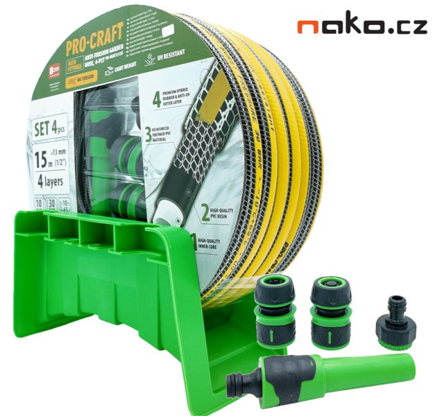 PROCRAFT PR-4KAT1315F zahradní hadice 1/2" 15m černo-žlutá + koncovky, postřikovač, držák