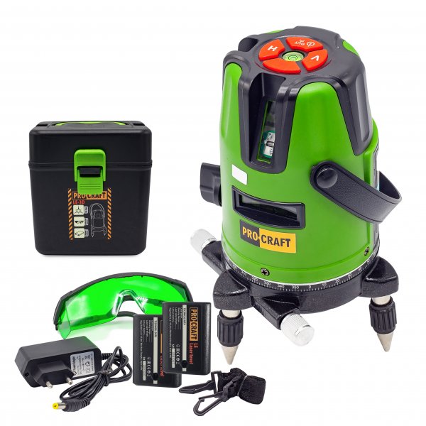PROCRAFT LE-3D křížový samonivelační laser 50m se zeleným paprskem, 2x 2Ah LiIon Obrázek