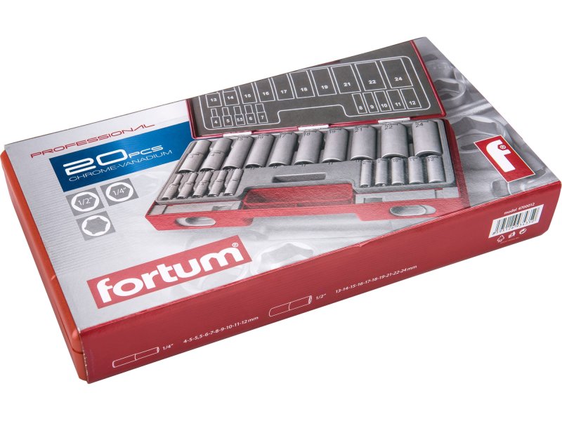FORTUM 4700012 sada prodloužených nástrčných hlavic 1/4", 1/2" 20ks Obrázek
