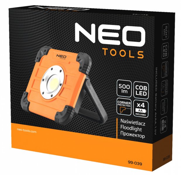 NEO TOOLS 99-039 přenosný LED reflektor 10W 500lm 4xAA Obrázek