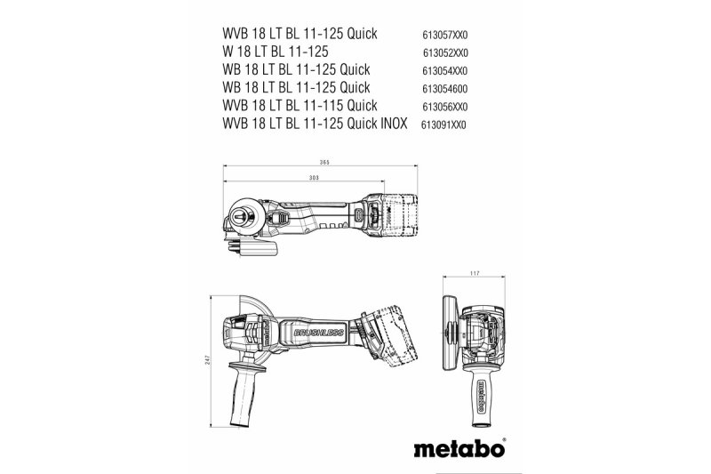 METABO W 18 LT BL 11-125 bezuhlíková aku úhlová bruska bez baterie v metaBOXU 613052840
