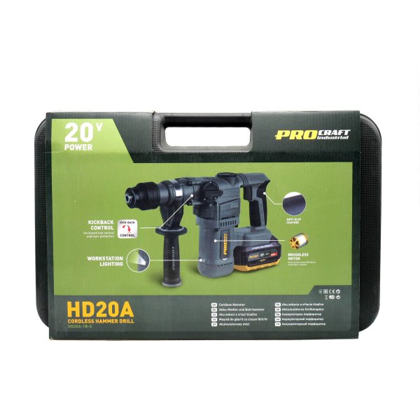 PROCRAFT Industrial HD20A bezuhlíkové kombinované aku kladivo SDS+ LiIon 20V 1x 4Ah Obrázek