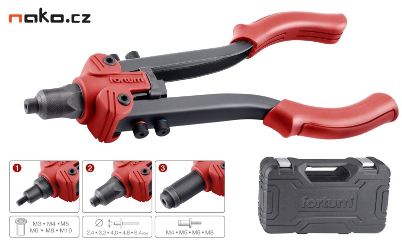 FORTUM 4770639 nýtovací kleště pákové COMBO-3F pro trhací nýty, matice a šrouby