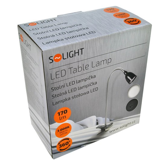 SOLIGHT WO33-BK stolní LED lampička 2.5W, 3000K, clip, černá barva