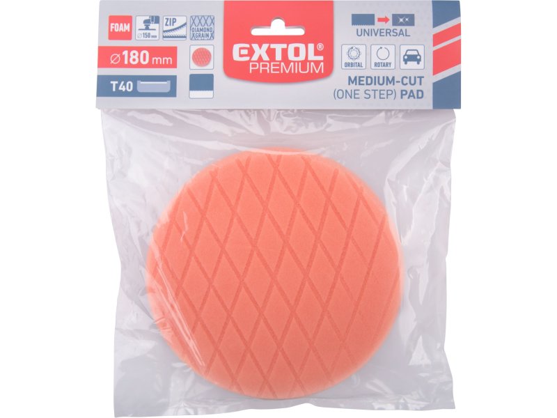 EXTOL PREMIUM 8804534 kotouč leštící pěnový T40 oranž. 180x35mm suchý zip 150mm drážkovaný Obrázek