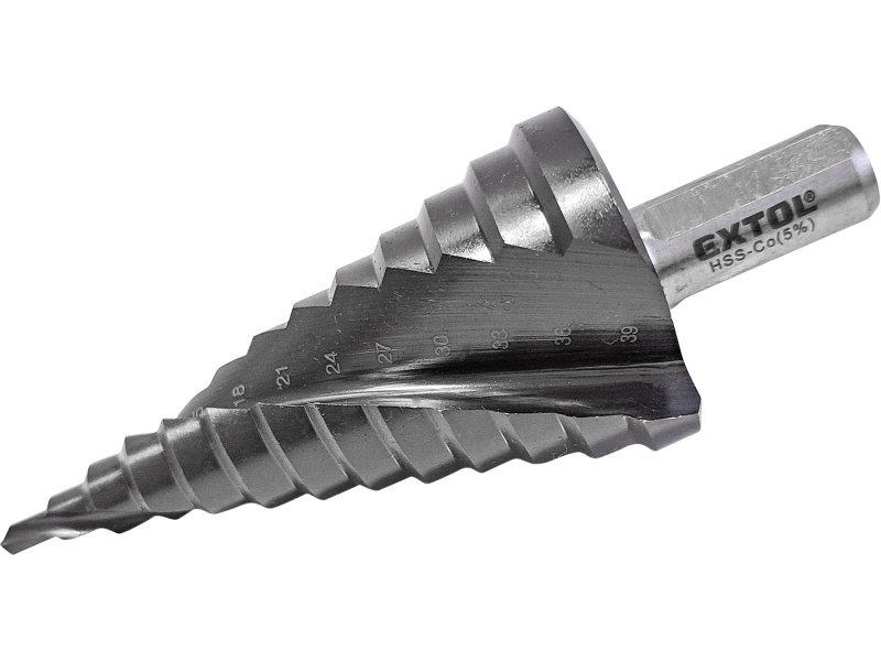 EXTOL INDUSTRIAL 8701195 vrták stupňovitý 4-39mm, po 3mm HSS-Co s lamačem třísek na nerez