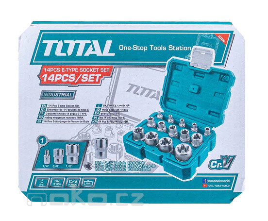 TOTAL THKTETS0114 sada hlavic E 4-24 (nástrčné TORX) 1/4, 3/8, 1/2" 14ks Industrial