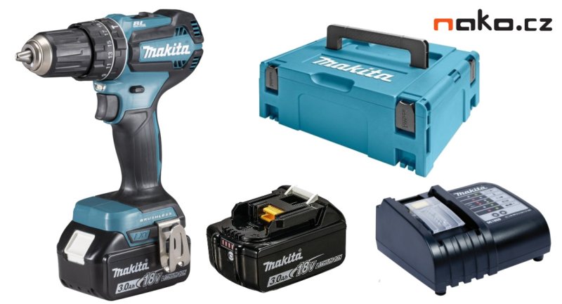 MAKITA DHP485SFJ aku bezuhlíková příklepová vrtačka LXT 18V 3Ah Makpac