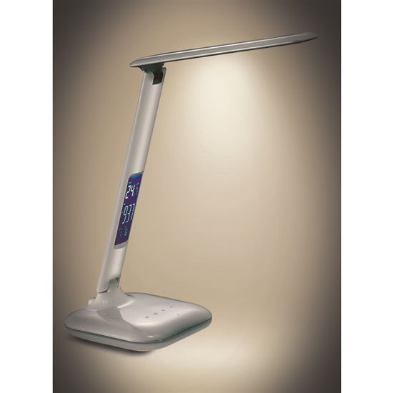 SOLIGHT WO43 LED stmívatelná stolní lampička s displejem, 6W, volba teploty světla, bílý lesk Obrázek
