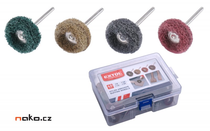 EXTOL PREMIUM 8803761 kartáče brusné nylonové P80, P150, P240, P300 sada 40ks, stopka 3mm