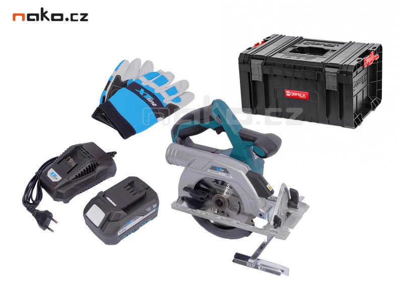 XTline XT102845-1B5B bezuhlíková aku kotoučová pila 165mm 18V LiIon 5Ah v kufru Obrázek