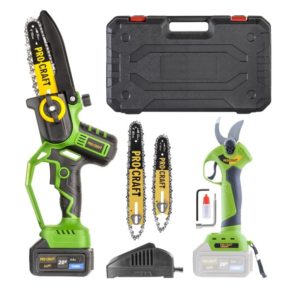 PROCRAFT SPKA32Li/ES28Li aku řetězová pila 15+20cm LiIon 20V + nůžky na větve 1x 4Ah