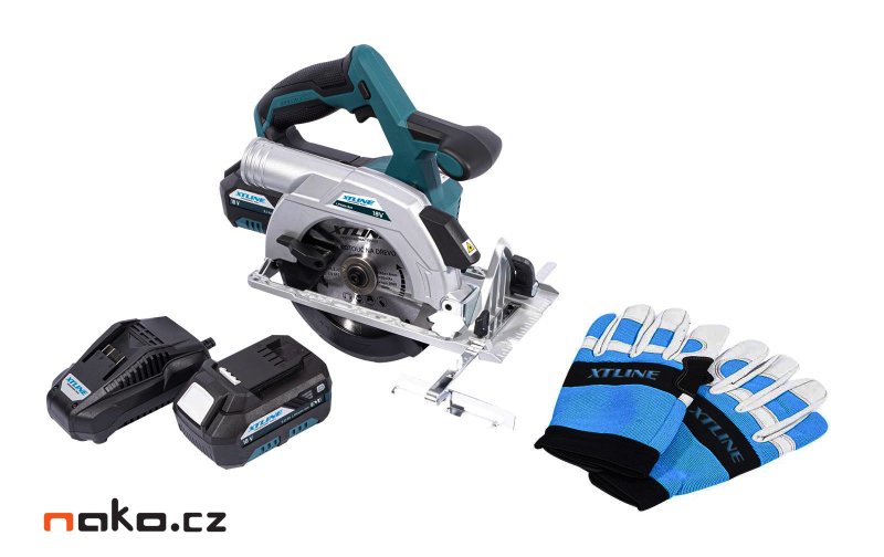 XTline XT102845-2B5B bezuhlíková aku kotoučová pila 165mm 18V LiIon 2x 5Ah v kufru Obrázek