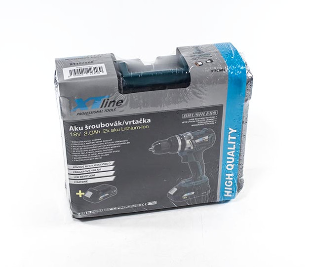 XTline XT102860 aku vrtačka příklepová 18V, 2x2,0Ah Li-ion BRUSHLESS + kufr Obrázek