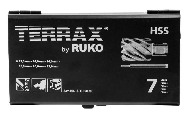 RUKO RUA108820 sada jádrových vrtáků HSS Terrax 12-22mm 6 dílů