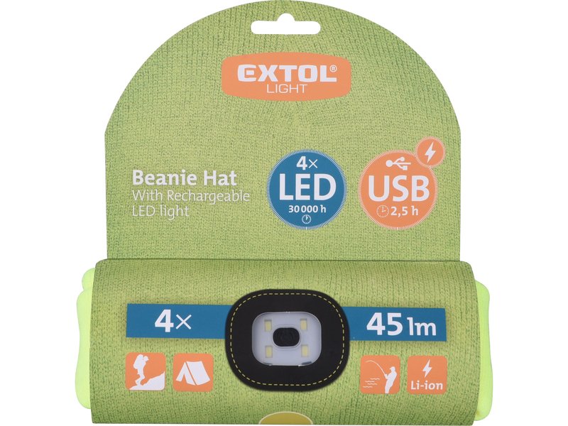 EXTOL LIGHT 43194 čepice s čelovkou 45lm nabíjecí USB FLUORESCENTNÍ ŽLUTÁ Obrázek