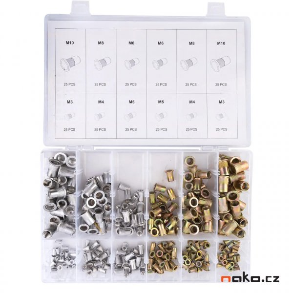 RICHMANN PC0449 sada ocelových a hliníkových maticových nýtů 300ks, M3-M10 Obrázek