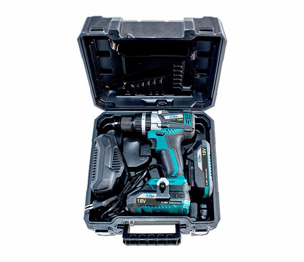XTline XT102860 aku vrtačka příklepová 18V, 2x2,0Ah Li-ion BRUSHLESS + kufr Obrázek