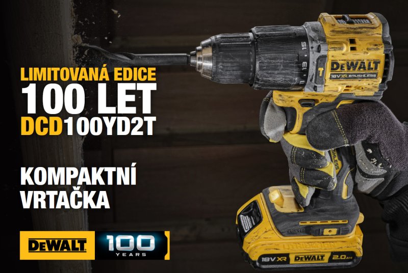 DeWALT DCD100YD2T XR Li-Ion 18V (2x2Ah) aku příklepový šroubovák k výročí 100 let Obrázek
