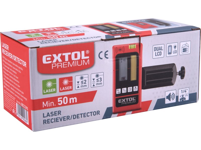 EXTOL PREMIUM 8823390 přijímač - detektor laser. paprsku, červeného i zeleného Obrázek