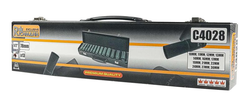 RICHMANN PC4028 sada rázových dvanáctihranných prodloužených hlavic 1/2" 10-30mm 13ks Obrázek