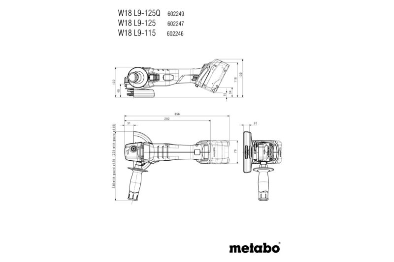 METABO W 18 L 9-125 aku úhlová bruska 18V LiIon 2x4Ah Metabox 602247510 ...