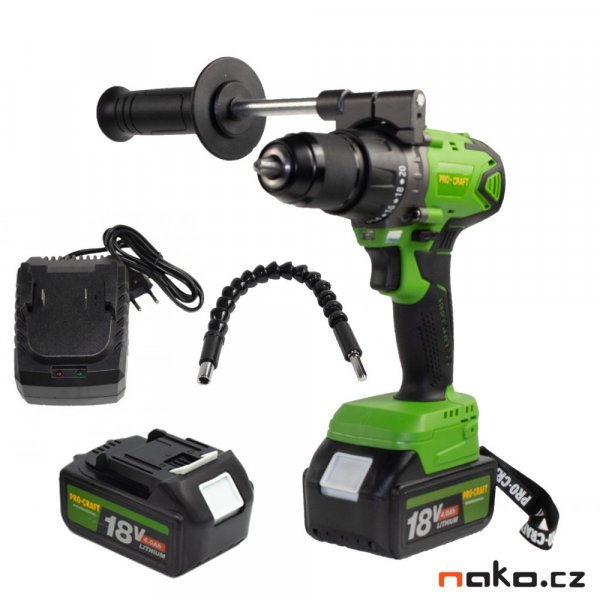 PROCRAFT PA18BL bezuhlíková aku vrtačka LiIon 18V 2x 4Ah Obrázek