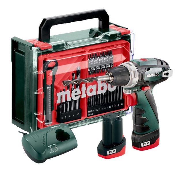 METABO PowerMaxx BS Basic Set aku šroubovák 12V 2x2Ah LiIon mobilní dílna 600092880 Obrázek