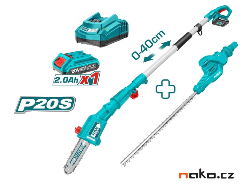 TOTAL TPTS201681 aku pila na větve a nůžky na živé ploty 20V LiIon 2Ah P20S