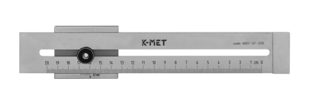 K-MET 6007-07-020 přípravek na orýsování s mm stupnicí, NEREZ, 200mm