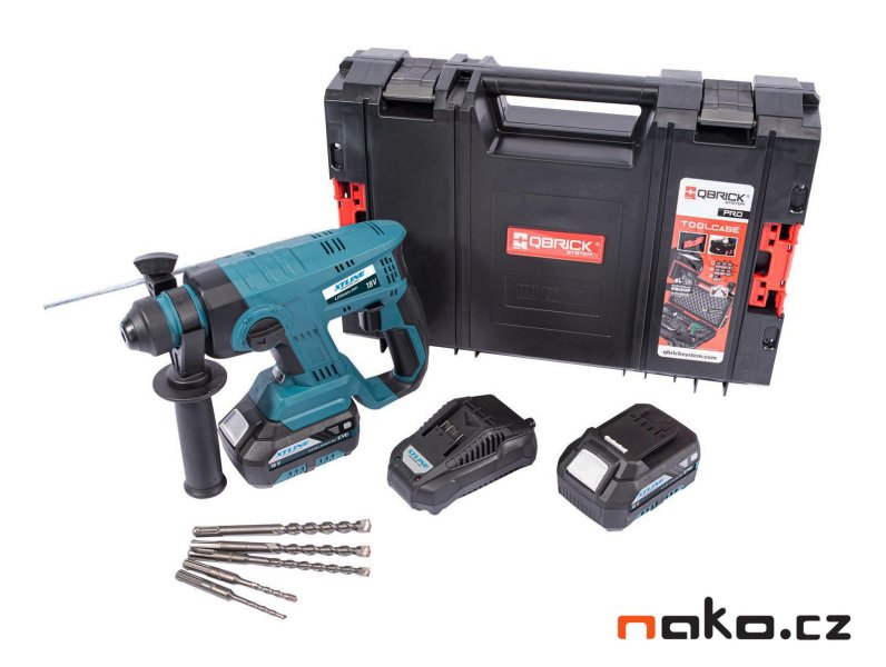 XTline XT102840-2B5B aku vrtací kladivo SDS+, 18V LiIon 2x 5Ah BRUSHLESS v kufru + vrtáky Obrázek