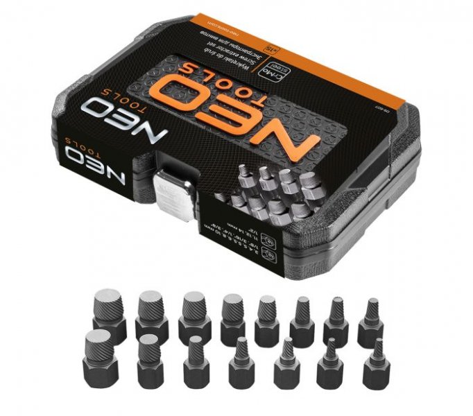 NEO TOOLS 09-607 sada vytahováků zalomených šroubů 15ks CrMo Obrázek