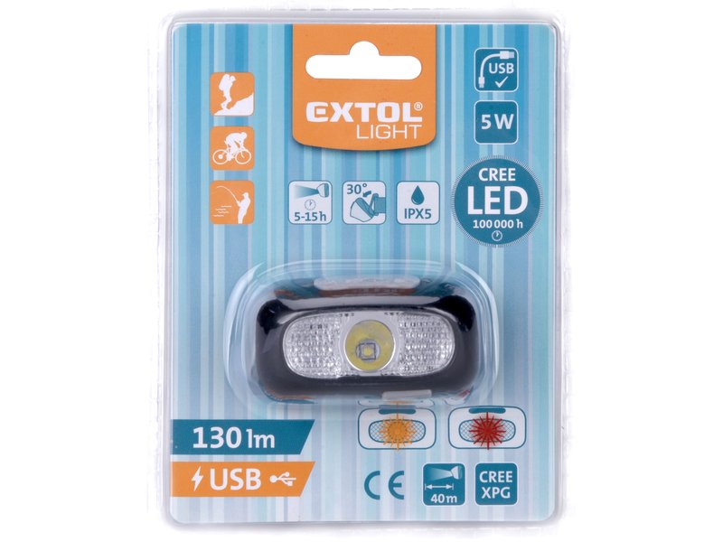 EXTOL LIGHT 43181 svítilna čelovka 130lm, LED CREE XPG, nabíjecí, USB