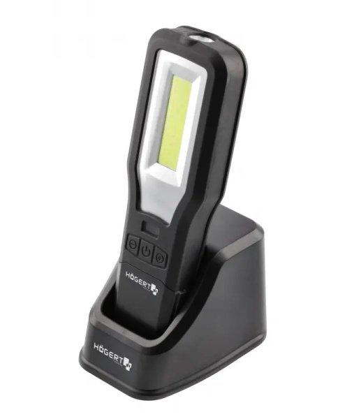 HOGERT HT1E408 dílenská aku svítilna s nabíjecí základnou 3,7V LiIon 2Ah USB Powerbanka Obrázek