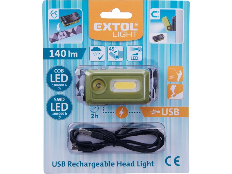 EXTOL LIGHT 43184 čelovka 140lm, nabíjecí, USB, LED+COB LED