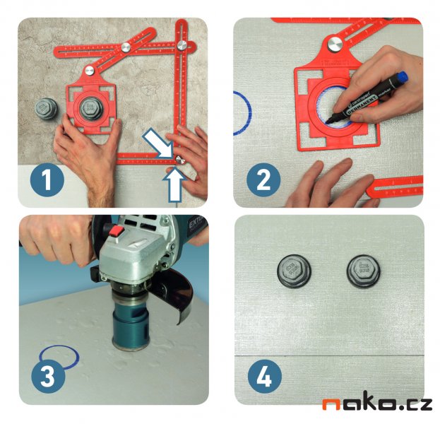 EXTOL PREMIUM 8825122 šablona pro přenášení úhlů a pozic kovová s lokátorem, 25x12mm Obrázek