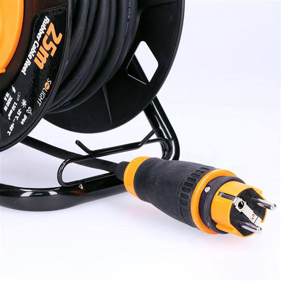 SOLIGHT PB33 prodlužovací přívod na bubnu, 4 zásuvky, venkovní, 25m gumový kabel, 3x 1,5mm2, IP44 Obrázek