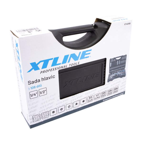 XTline XT40108 gola sada 1/4"+1/2" 108 dílů s teleskopickými ráčnami Obrázek