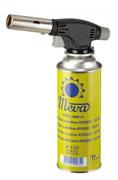 MEVA KP18004 UNI hořák s piezo zapalováním + 4 plynové kartuše KP02002 Obrázek
