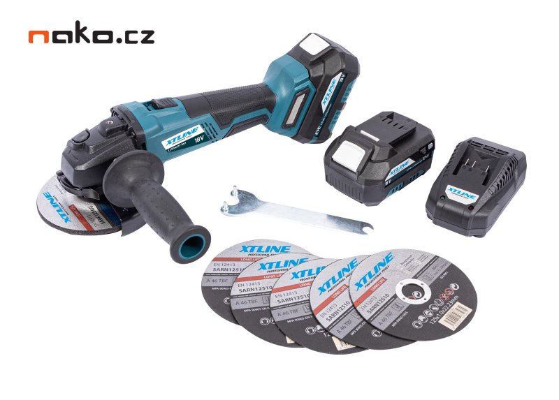 XTline XT102835-2B5B aku úhlová bruska 125mm BRUSHLESS LiIon 18V 2x 5Ah v kufru Obrázek