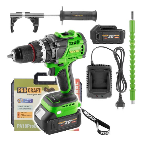 PROCRAFT PA18ProBL-1B-C bezuhlíkový aku příklepový šroubovák 20V/4,0Ah