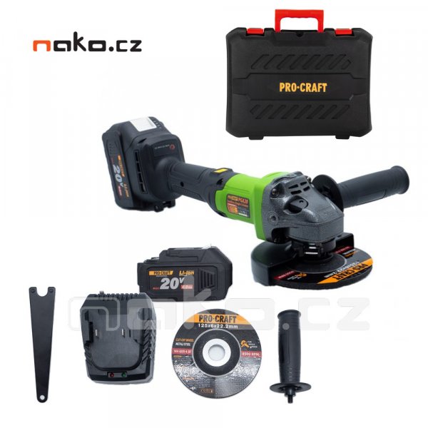 PROCRAFT PGA20 bezuhlíková aku úhlová bruska 125mm LiIon 20V 2x 4Ah Obrázek