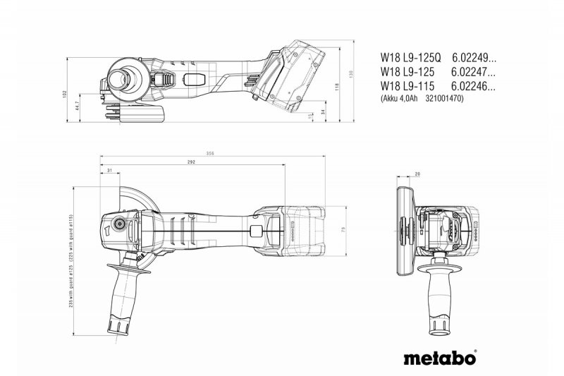 METABO W 18 L 9-125 Quick aku úhlová bruska + metaBOX, bez baterií 602249840